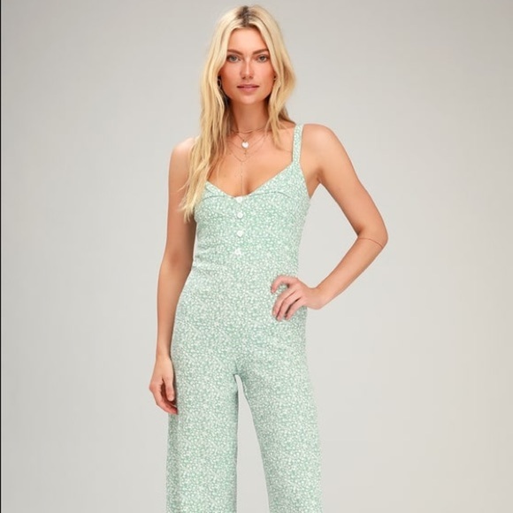 Faithfull the Brand Pants - River Seafoam Green Floral Jumpsuit small